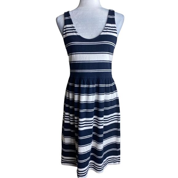 J.Crew Stripe Villa Fit-n-Flare Button Back Dress Black / White Women's Size Med - Picture 2 of 13